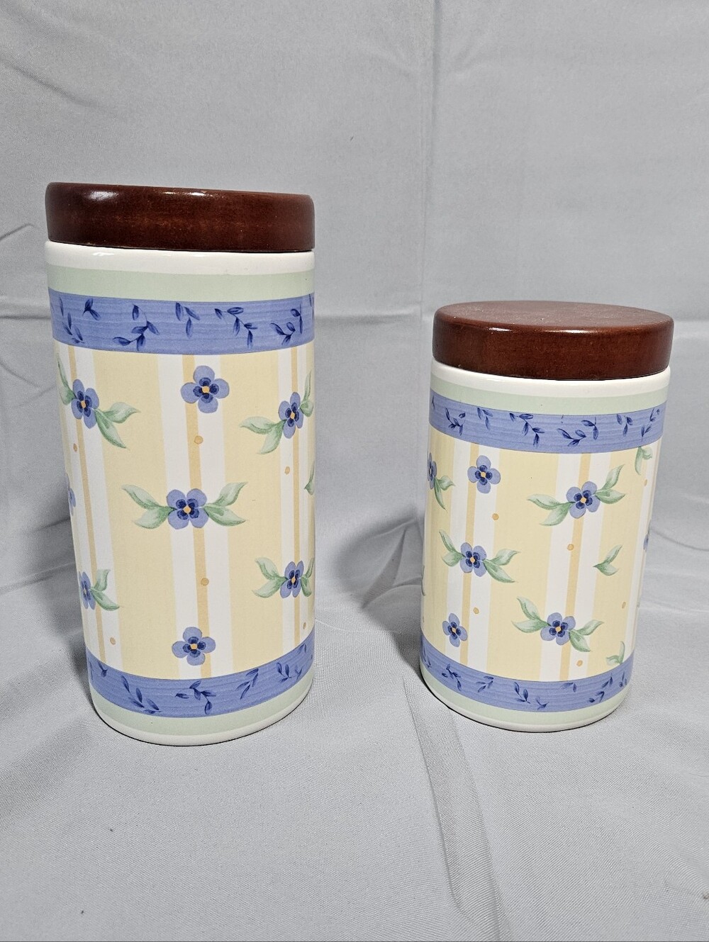 PFALTZGRAFF VTG Ceramic Canisters Floral Cottagecore CountryYellow Blue Lot Of 2